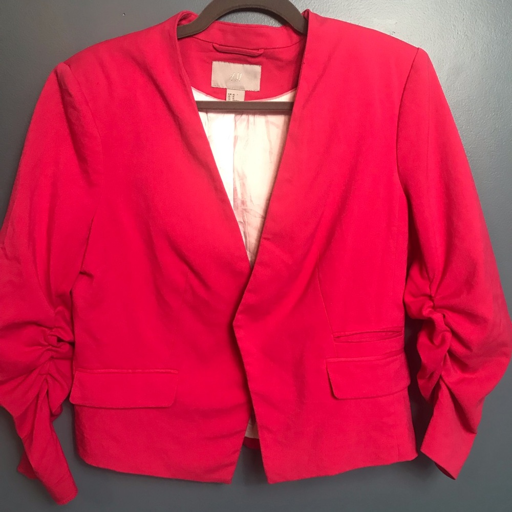 H&M 12 Pink Blazer Jacket Rouched sleeve